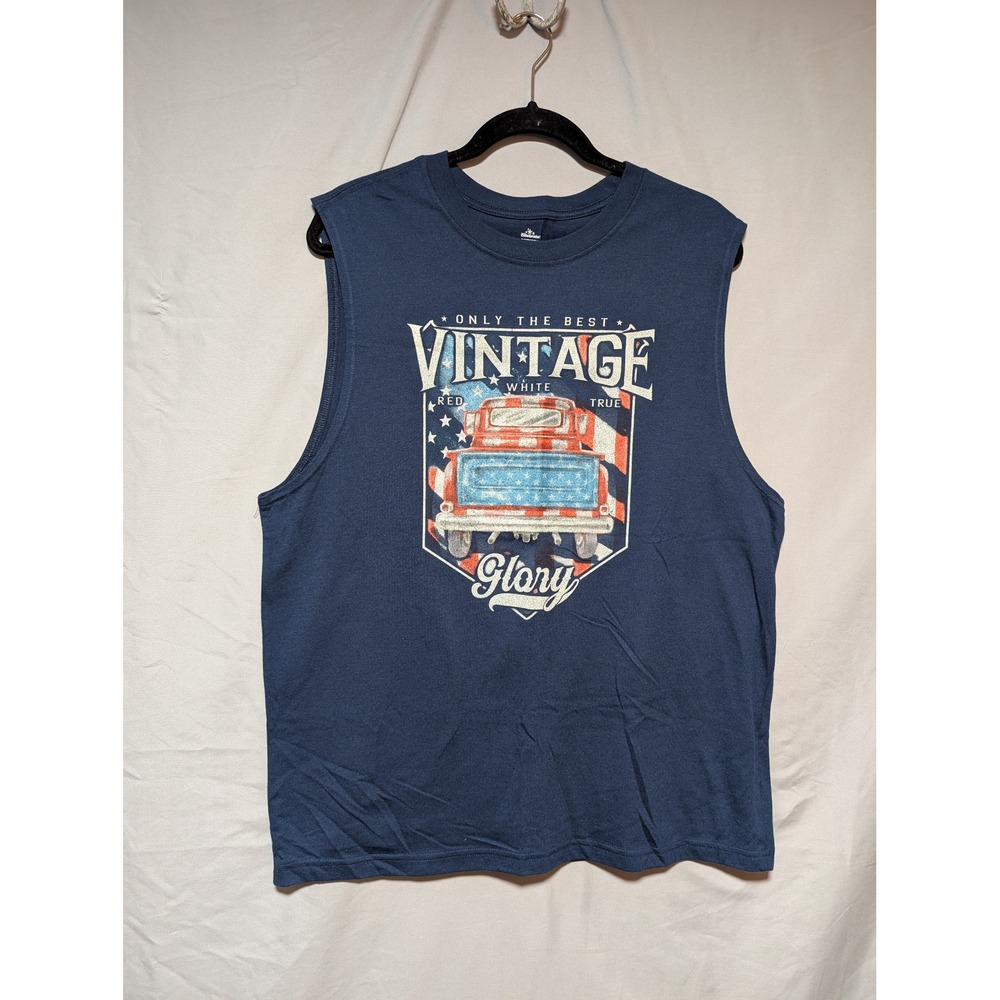 Way To Celebrate Men's‎ Blue Patriotic Muscle Tank VTG Style Truck Shirt Large